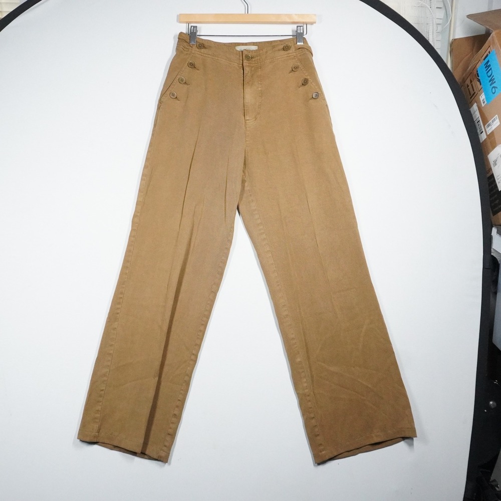 Sundance Camel Tan High Rise Wide Leg Sailor Button‎ Pants Size 2 Nautical Retro
